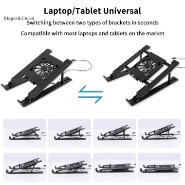 Giá đỡ laptop gập gọn DIAPER & CORED có quạt làm mát - Bộ tản nhiệt YTH 3