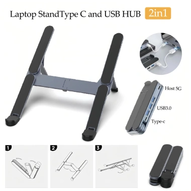 Giá đỡ laptop kim loại gập 2 trong 1, điều chỉnh linh hoạt, tích hợp Hub USB C, giảm giá 459.800₫