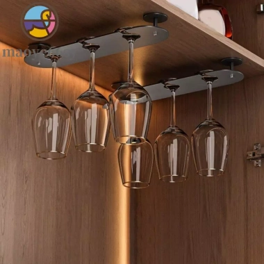 Giá đỡ ly rượu vang nhôm không gian 2-4 khe cắm - Treo tường đảo ngược, chống gỉ bền bỉ, phòng ăn