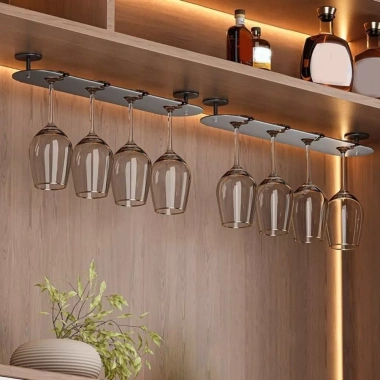 Giá đỡ ly rượu vang nhôm không gian 2-4 khe cắm - Treo tường đảo ngược, chống gỉ bền bỉ, phòng ăn