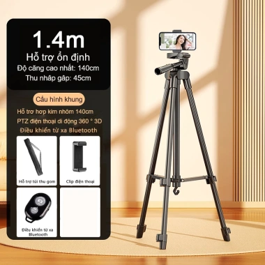 Giá đỡ máy ảnh, chân quay điện thoại Tripod 360 độ nhôm cao cấp 1.4/1.7m kèm đèn bổ sung - Giá 177.600 VND 9