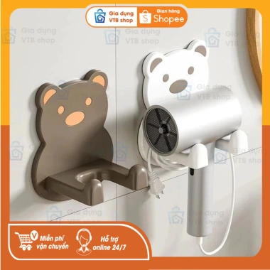Giá Đỡ Máy Sấy Tóc Hình Gấu Hoạt Hình Dán Tường - Tiết kiệm không gian, 27.5k