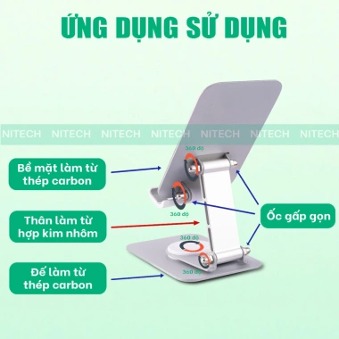 Giá Đỡ NITECH Xoay 360 Gấp Gọn Thép Nhôm Điện Thoại iPad - Livestream Xem Phim 120k 2