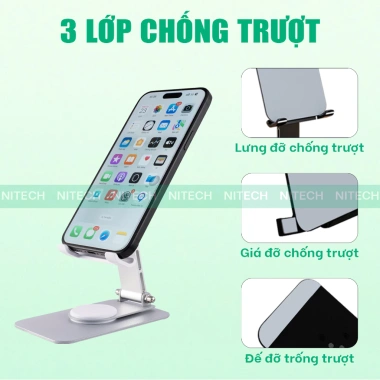 Giá Đỡ NITECH Xoay 360 Gấp Gọn Thép Nhôm Điện Thoại iPad - Livestream Xem Phim 120k 3