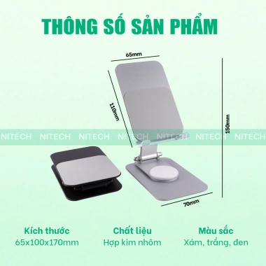 Giá Đỡ NITECH Xoay 360 Gấp Gọn Thép Nhôm Điện Thoại iPad - Livestream Xem Phim 120k 5