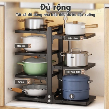 Giá đỡ nồi đa năng điều chỉnh, dùng cho kệ bếp và dưới bồn rửa, giữ bếp gọn gàng - 143.000₫
