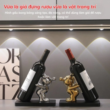 Giá Đỡ Rượu Vang Hình Gấu MM HOUSE – Kệ Ly Rượu Trang Trí Phòng Khách, Bàn Làm Việc