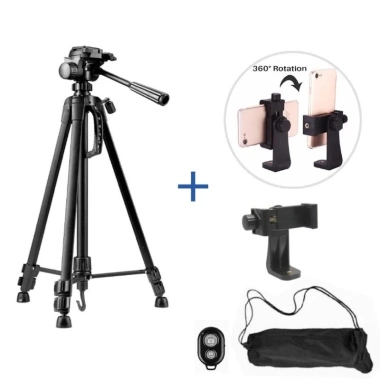 Giá đỡ tripod 3 chân 1.4m tải 3kg chụp hình kẹp điện thoại remote Bluetooth 219k