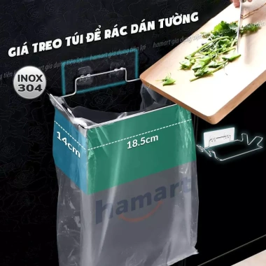 Giá Đỡ Túi Rác Treo Tường INOX - Kèm Miếng Dán Siêu Dính, Móc Đa Năng Nhà Bếp & Tắm, 25.000₫