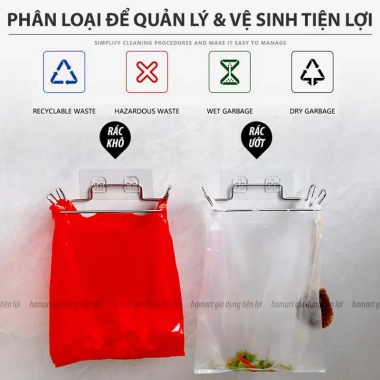 Giá Đỡ Túi Rác Treo Tường INOX - Kèm Miếng Dán Siêu Dính, Móc Đa Năng Nhà Bếp & Tắm, 25.000₫