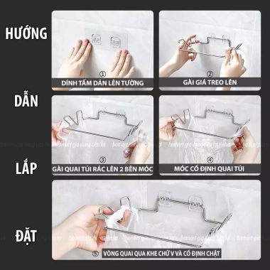 Giá Đỡ Túi Rác Treo Tường INOX - Kèm Miếng Dán Siêu Dính, Móc Đa Năng Nhà Bếp & Tắm, 25.000₫