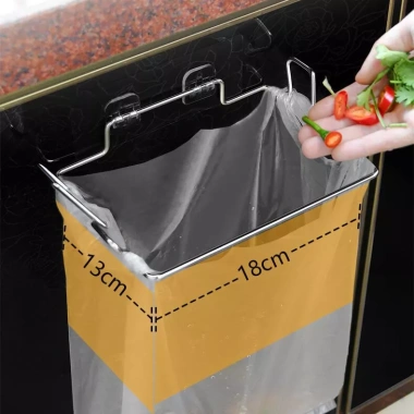 Giá Đỡ Túi Rác Treo Tường INOX - Kèm Miếng Dán Siêu Dính, Móc Đa Năng Nhà Bếp & Tắm, 25.000₫