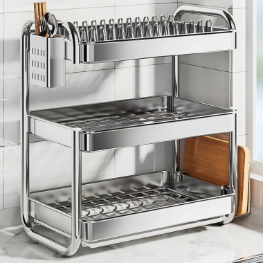 Giá đựng bát đĩa thép không gỉ, thoát nước nhanh, giá siêu tiết kiệm cho bếp 3