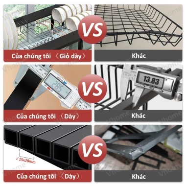Giá đựng đồ ăn 1-3 lớp Vhome thép carbon bền chắc trên bồn rửa 65-125cm