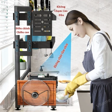 Giá đựng đồ ăn 1-3 lớp Vhome thép carbon bền chắc trên bồn rửa 65-125cm