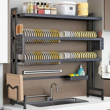Giá đựng đồ ăn 1-3 lớp Vhome thép carbon bền chắc trên bồn rửa 65-125cm