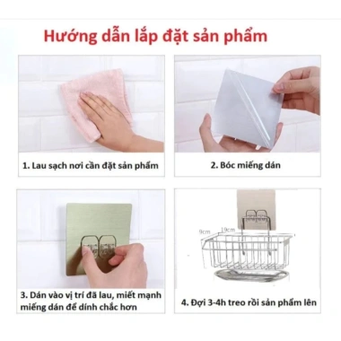 Giá inox để đồ rửa bát chống rỉ, khay hứng nước, giá treo khăn dán tường dính 2 Giá inox để đồ rửa bát chống rỉ, khay hứng nước, giá treo khăn dán tường dính 2