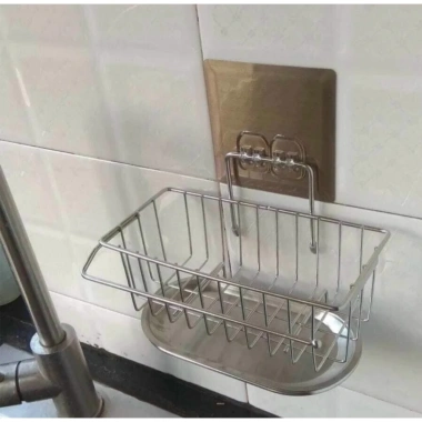 Giá inox để đồ rửa bát chống rỉ, khay hứng nước, giá treo khăn dán tường dính