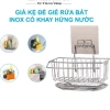 Giá inox để đồ rửa bát chống rỉ, khay hứng nước, giá treo khăn dán tường dính 4