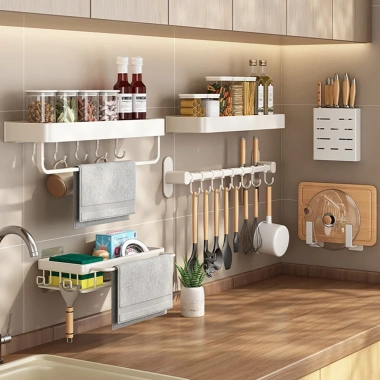 Giá Kệ Móc Treo Nhà Bếp Đa Năng Nhôm 603 – Cao Cấp, Chống Gỉ, Dán Tường, Tặng Keo 6