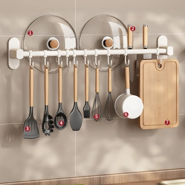 Giá Kệ Móc Treo Nhà Bếp Đa Năng Nhôm 603 – Cao Cấp, Chống Gỉ, Dán Tường, Tặng Keo 7
