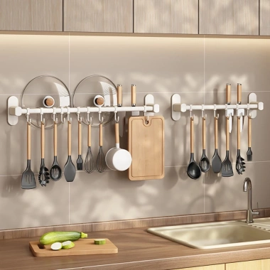 Giá Kệ Móc Treo Nhà Bếp Đa Năng Nhôm 603 – Cao Cấp, Chống Gỉ, Dán Tường, Tặng Keo 8
