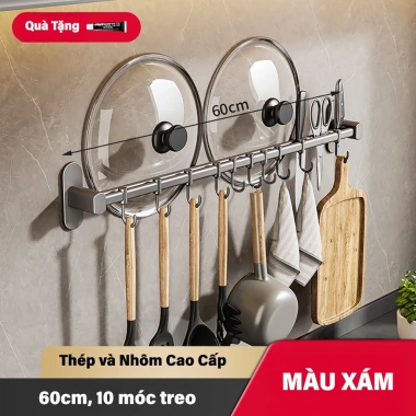 Giá Kệ Móc Treo Nhà Bếp Đa Năng Nhôm 603 – Cao Cấp, Chống Gỉ, Dán Tường, Tặng Keo 10