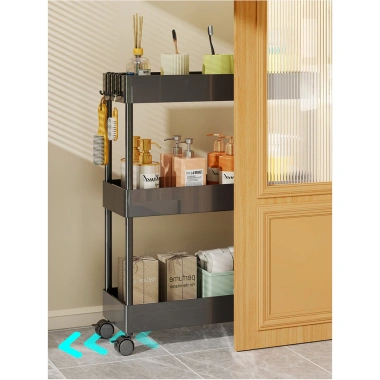 Giá lưu trữ khoảng cách hẹp di động, giỏ đa lớp bánh xe đa năng cho bếp & phòng tắm 3