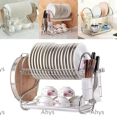 Giá phơi bát đĩa AHYS 2 tầng thép không gỉ, tiết kiệm chỗ, hình S - 404.800₫