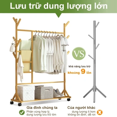 Giá phơi đa năng tre tự nhiên, móc treo phong cách, giảm 22% còn 168.750₫ 2