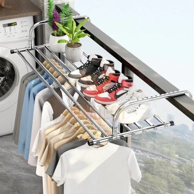 Giá Phơi Đồ Ban Công INOX Thông Minh Co Rút, Tháo Lắp Đơn Giản MKS032 - Giá Để Đồ Cửa Sổ, Cây Cảnh