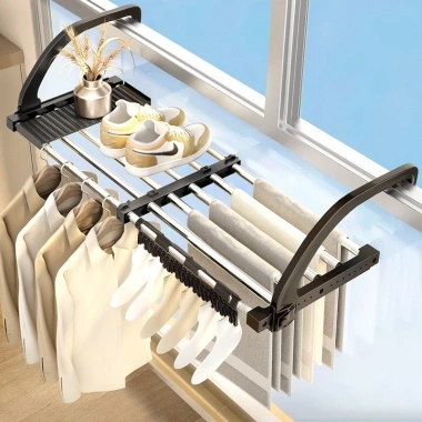 Giá Phơi Đồ Ban Công Kệ Treo Thông Minh Kéo Rộng, Gấp Gọn, Không Khoan Đục, Chịu 10kg – 134k