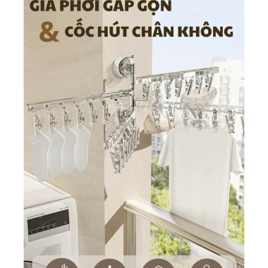 Giá Phơi Đồ Đa Năng 180° Gấp Gọn, Móc Treo Cốc Hút Chân Không Không Kẹp - 155k