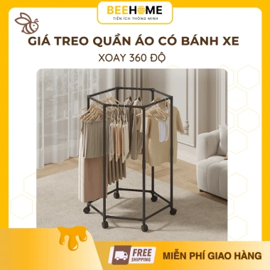 Giá phơi đồ xoay 360 bánh xe, treo quần áo, chịu tải tốt, cho không gian nhỏ - 175k
