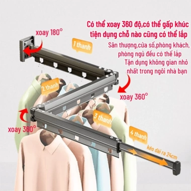 Giá phơi nhôm SG.DECOR gắn tường gấp khúc thông minh tiện lợi cho căn hộ 333.102 VND