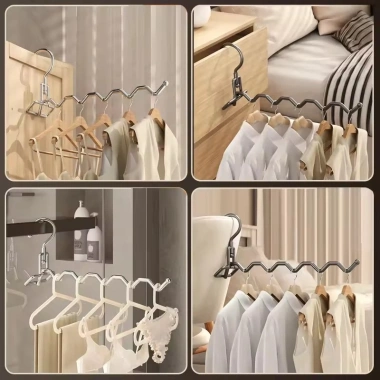 Giá phơi quần áo gấp di động 1/2/3 - Móc treo áo thép không gỉ không đục lỗ, tiết kiệm không gian