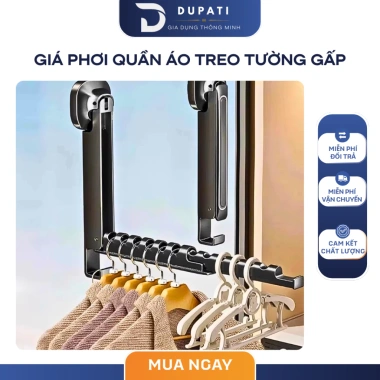 Giá phơi quần áo gấp gọn gắn tường - Giàn phơi hút chân không không khoan đục, 85.000₫