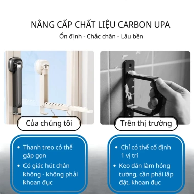 Giá phơi quần áo gấp gọn gắn tường - Giàn phơi hút chân không không khoan đục, 85.000₫ 4 Giá phơi quần áo gấp gọn gắn tường - Giàn phơi hút chân không không khoan đục, 85.000₫ 4