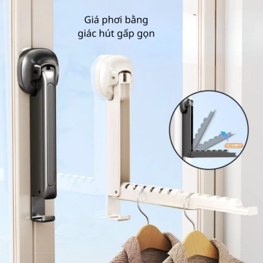 Giá phơi quần áo gấp gọn gắn tường - Giàn phơi hút chân không không khoan đục, 85.000₫