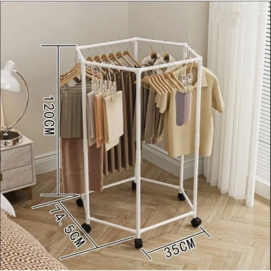 Giá phơi quần áo lục giác di động đa chức năng, treo mũ áo, dùng ban công, chỉ 150.000₫