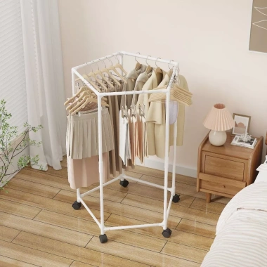 Giá phơi quần áo lục giác di động đa chức năng, treo mũ áo, dùng ban công, chỉ 150.000₫