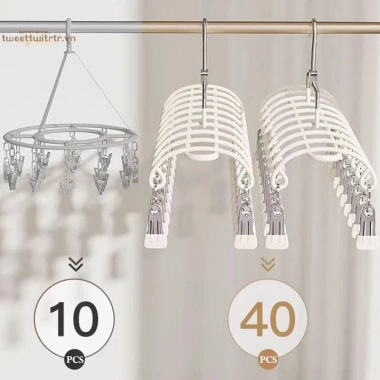 Giá phơi tất thép không gỉ 20 kẹp - Thiết kế mới, đa chức năng sấy tất, đồ lót, quần áo trên ban công