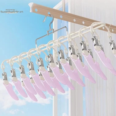 Giá phơi tất thép không gỉ 20 kẹp - Thiết kế mới, đa chức năng sấy tất, đồ lót, quần áo trên ban công