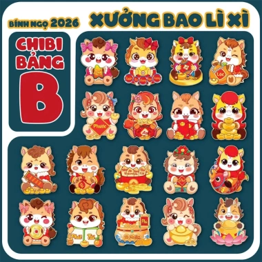 Giá sỉ 1.000 Bao Lì Xì Chibi 2.026 phản quang - 100 mẫu hoạt hình, chỉ 145.000đ
