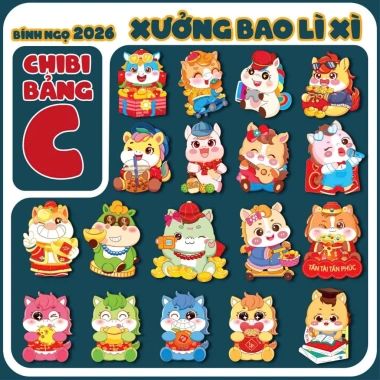 Giá sỉ 1.000 Bao Lì Xì Chibi 2.026 phản quang - 100 mẫu hoạt hình, chỉ 145.000đ