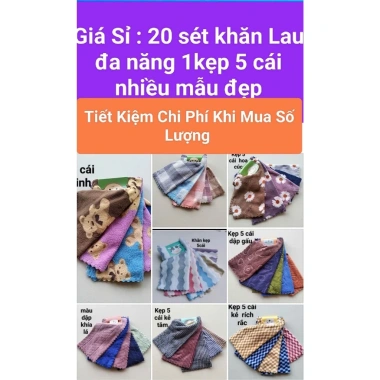 Giá Sỉ 20 Set Khăn Lau Đa Năng Kẹp 5 Cái - Chất Dày, Siêu Thấm Nước, Giá 244k