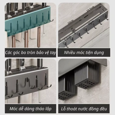 Giá treo đa năng cài dao kéo, hợp kim nhôm không gỉ, tặng keo dán cường lực – 104.000₫