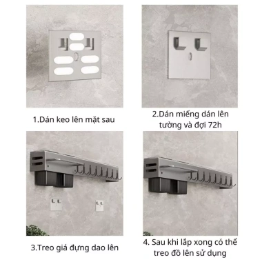 Giá treo đa năng cài dao kéo, hợp kim nhôm không gỉ, tặng keo dán cường lực – 104.000₫