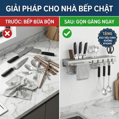 Giá treo dao tường không khoan - Đa năng nhà bếp, chống gỉ, tiết kiệm không gian