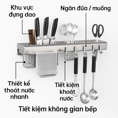 Giá treo dao tường không khoan - Đa năng nhà bếp, chống gỉ, tiết kiệm không gian